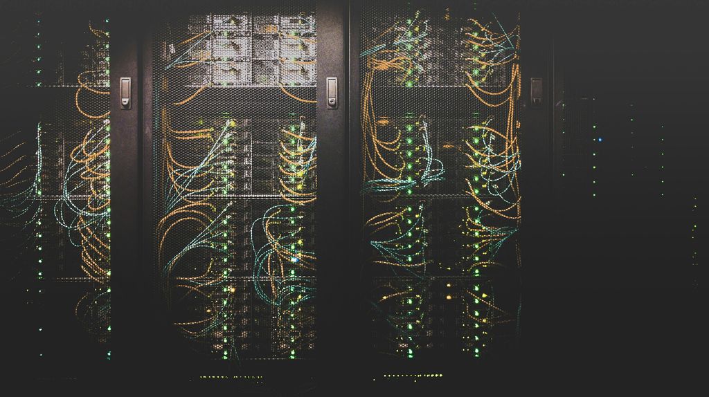 Interior of a modern data center with server racks