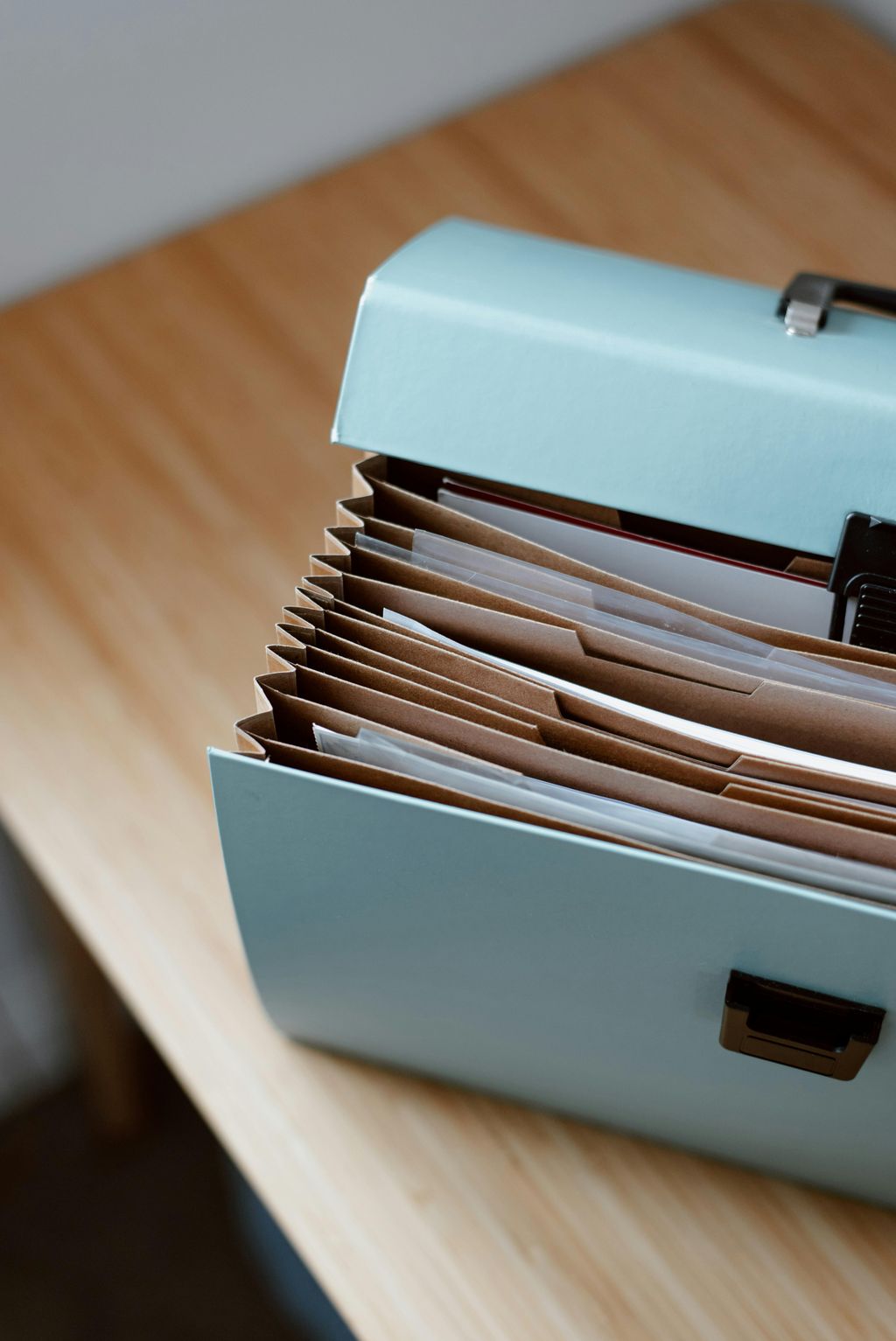 Organized document filing system on a desk